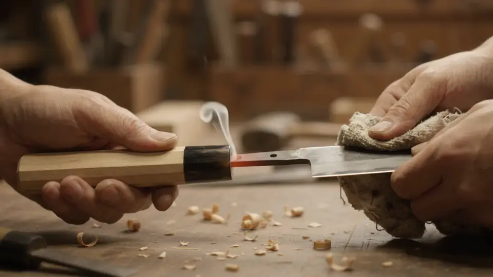Fitting a wooden handle onto the tang of a kitchen knife